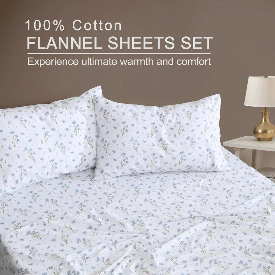 Flannel Sheets Queen Size 100 Cotton Double Brushed Bed Sheets, Deep Pockets 16 Inches Queen Sheet Set, All Seasons Breathable a